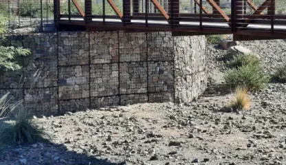 Gabion structure at a bridge abutment